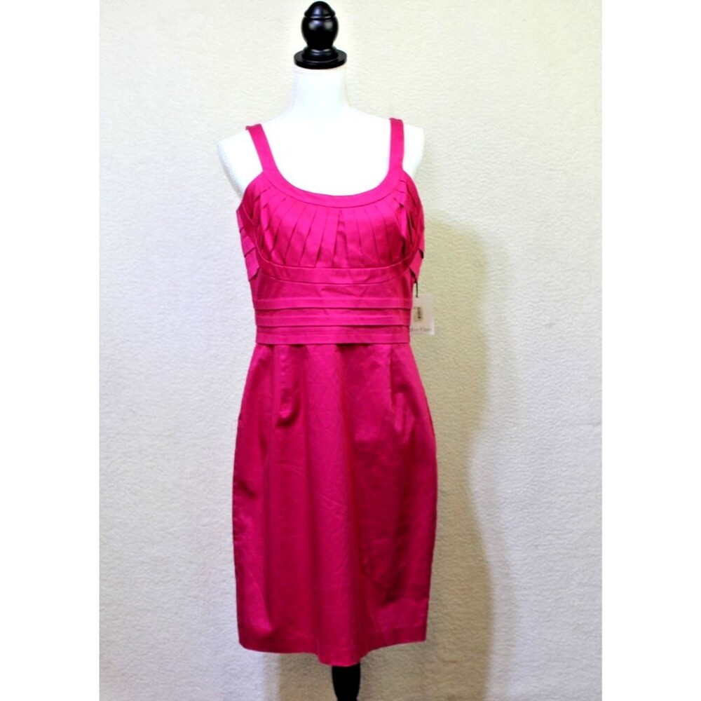 NWT Calvin Klein Pink Solid Cotton Pleated Shift Knee Length Dress Sleeveless 12